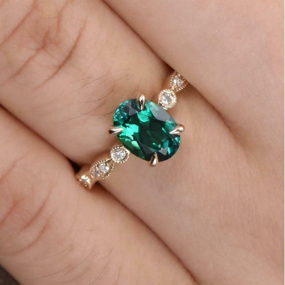 HeartsAndYou 1.5ct Natural Emerald & Diamond Ring Solitaire Stylish 14k SOLID Yellow Gold