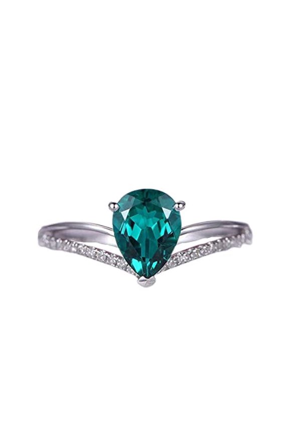 1.5ct Natural Emerald & Diamond Ring Split Shank Solitaire 14k SOLID White Gold