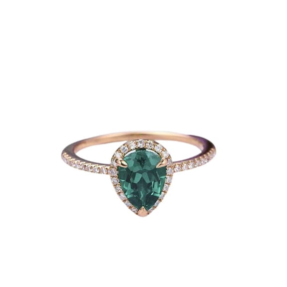 HeartsAndYou 1.5ct Natural Green Emerald & Diamond Ring Halo 100% REAL 14k SOLID Rose Gold