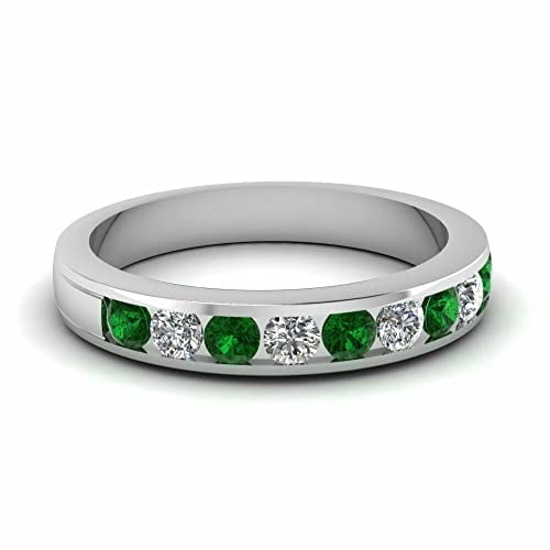HeartsAndYou 1.5ct Natural Green Emerald Eternity Wedding Band Ring 100% 14k SOLID White Gold