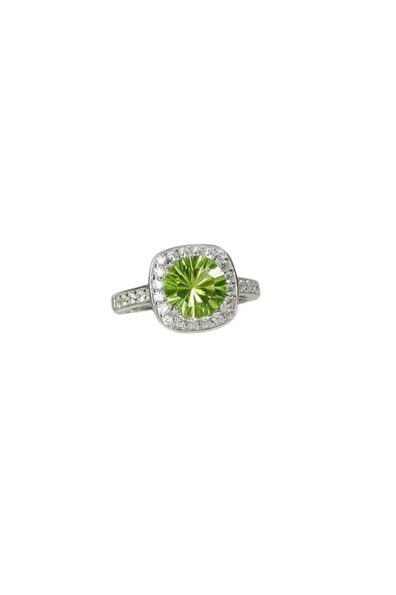 1.5ct Natural Green Peridot Engagement Ring 14k SOLID White Gold Halo Solitaire