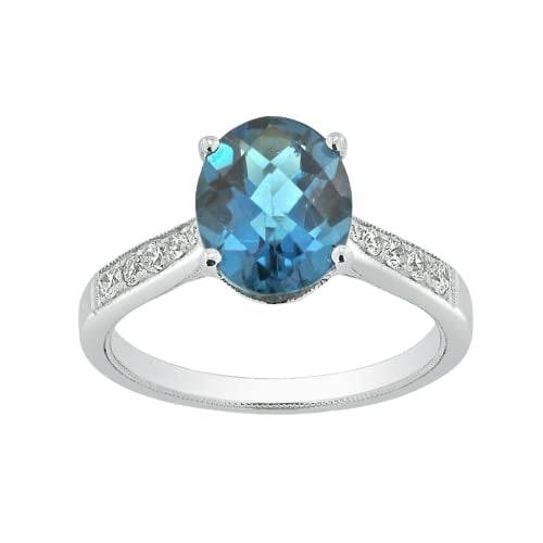 HeartsAndYou 1.5ct Natural London Blue Topaz Solitaire Engagement Ring 14k SOLID White Gold