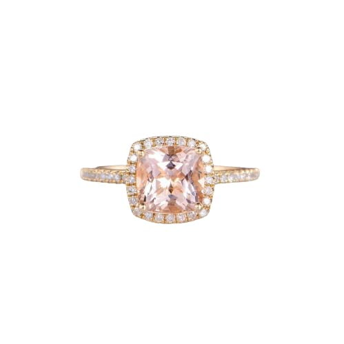 HeartsAndYou 1.5ct Natural Morganite Diamond Halo Accents Solitaire Ring 14k REAL Yellow Gold