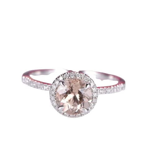 HeartsAndYou 1.5ct Natural Morganite & Diamond Halo Wedding Engage Ring 14k SOLID White Gold