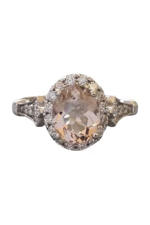 1.5ct Natural Peach Morganite Filigree Halo Birthday Ring 14k SOLID White Gold