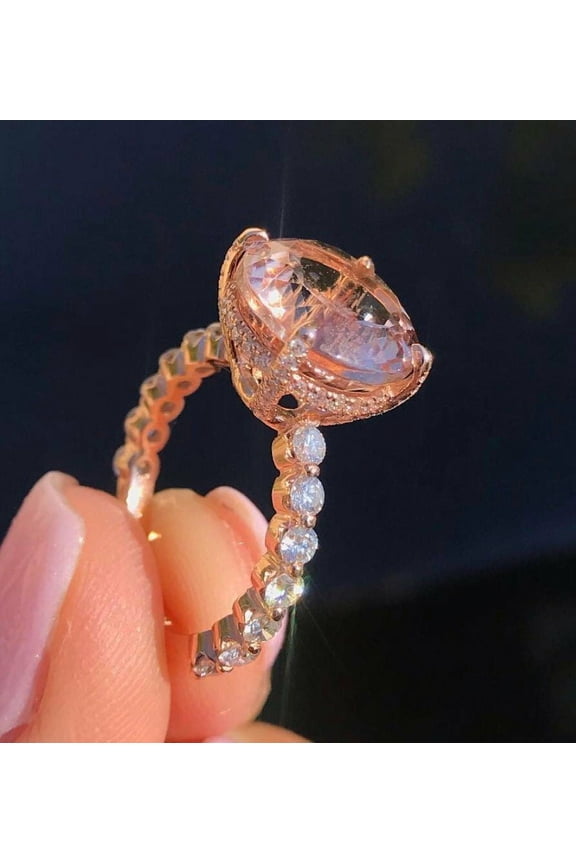 1.5ct Natural Peach Morganite Gatsby Queen Engagement Ring 14k SOLID Rose Gold