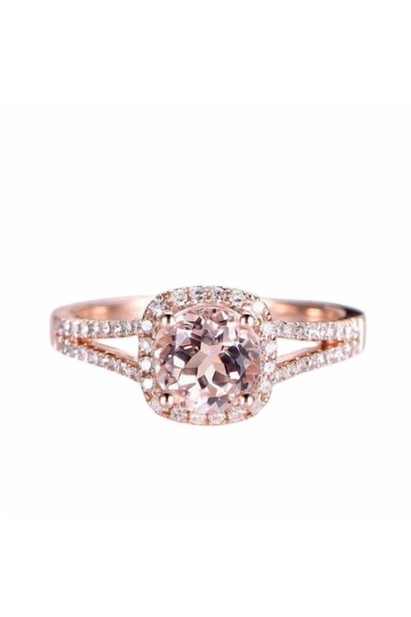 1.5ct Natural Peach Morganite Split Shank Engagement Ring 14k SOLID Rose Gold