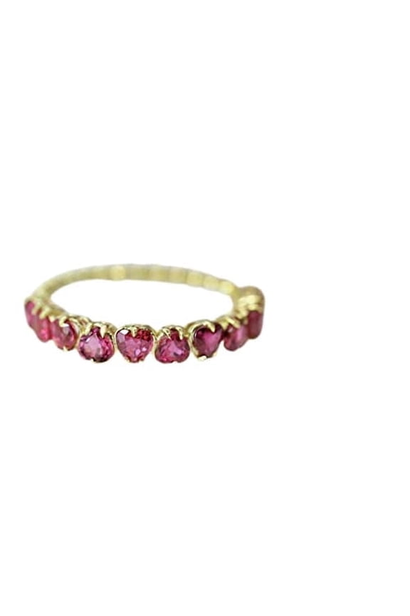 1.5ct Natural Pink Ruby Wedding Band 14k SOLID Yellow Gold Stackable Ball Shank