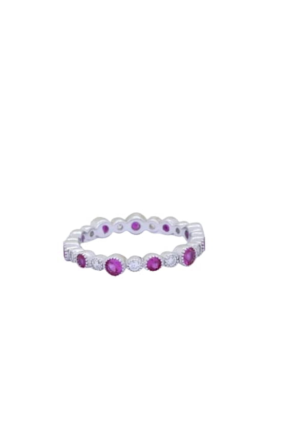 1.5ct Natural Pink Sapphire Wed Band Eternity Stackable 14k SOLID White Gold