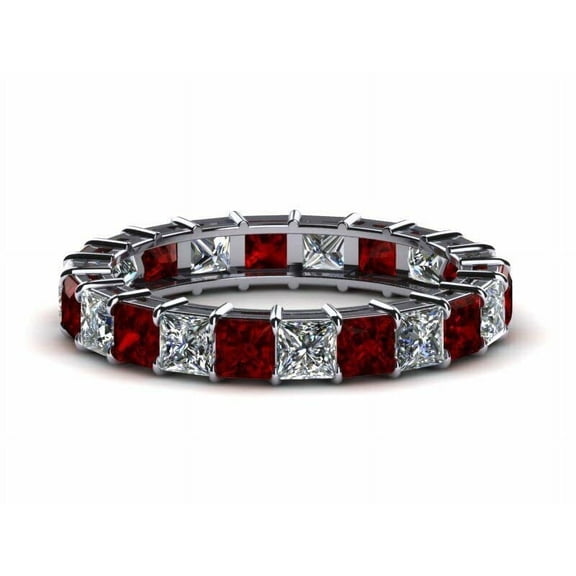 HeartsAndYou 1.5ct Natural Red Garnet Eternity Wedding Band Ring 100% 14k SOLID White Gold