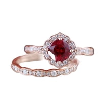 HeartsAndYou 1.5ct Natural Red Garnet Floral Bridal Set Engagement Ring 14k SOLID Rose Gold
