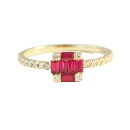 HeartsAndYou 1.5ct Natural Ruby & Diamond Cluster Women Engagement Ring 14k SOLID Yellow Gold