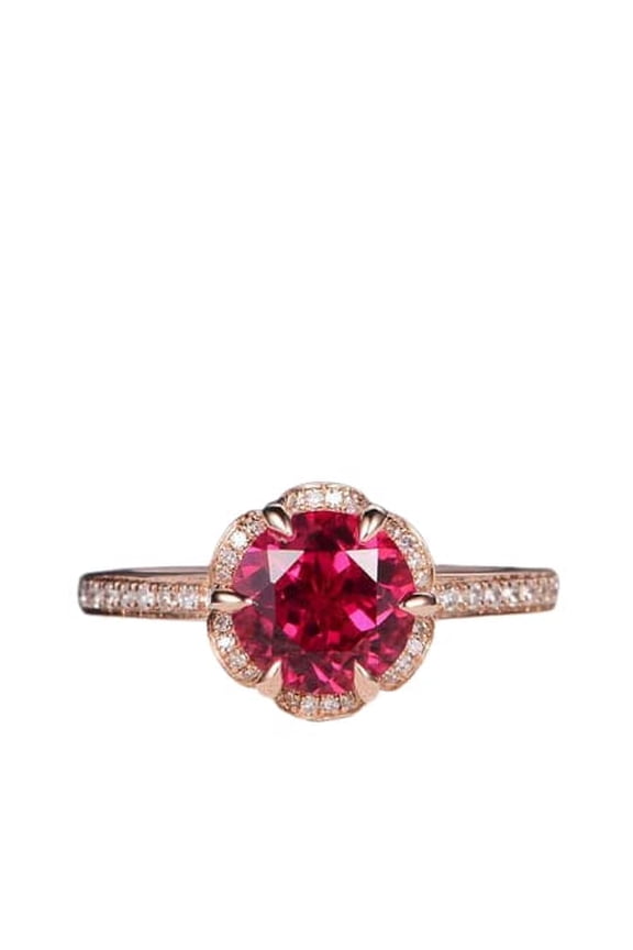 1.5ct Natural Ruby & Diamond Engage Ring Flower Design Halo 14k SOLID Rose Gold