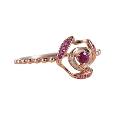 HeartsAndYou 1.5ct Natural Ruby & Diamond Engage Ring Stylish Halo Beaded 14k SOLID Rose Gold