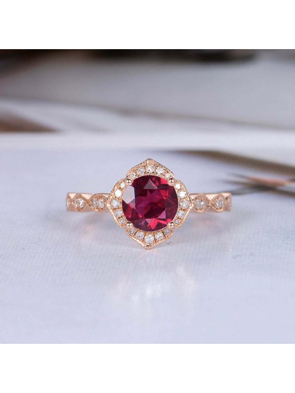 1.5ct Natural Ruby & Diamond Ring Halo Accents 100% REAL 14k SOLID Rose Gold