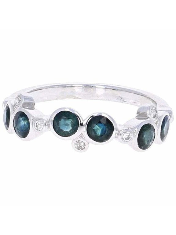 1.5ct Natural Sapphire Half Eternity Bubbles Wed Band 100% 14k SOLID White Gold