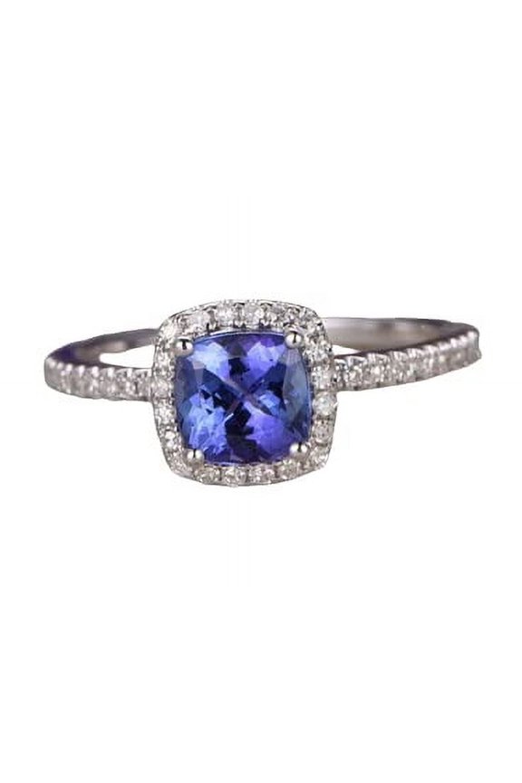 1.5ct Natural Tanzanite & Diamond Ring Halo Stackable 100% 14k SOLID White Gold