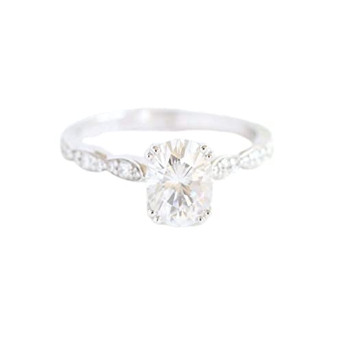 HeartsAndYou 1.5ct Oval Cut Moissanite Accent with Solitaire Engagement Ring for Women 18k White Gold Over Silver