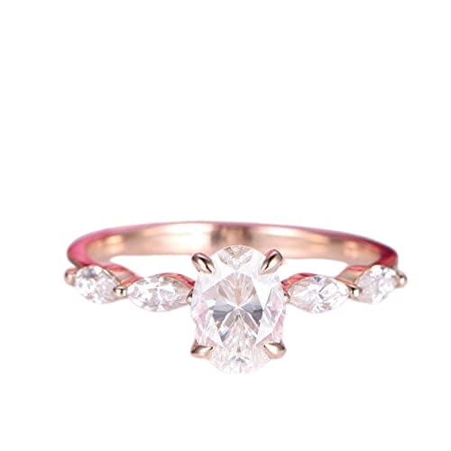HeartsAndYou 1.5ct Oval Cut Moissanite Solitaire Ring 18k Rose Gold Over Silver with Marquise Accents