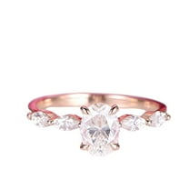 HeartsAndYou 1.5ct Oval Cut Moissanite Solitaire Ring 18k Rose Gold Over Silver with Marquise Accents