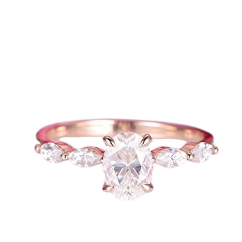 HeartsAndYou 1.5ct Oval Cut Moissanite Solitaire Ring 18k Rose Gold Over Silver with Marquise Accents