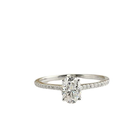 HeartsAndYou 1.5ct Oval Cut Moissanite Solitaire Ring 18k White Gold Over Silver with Round Accents