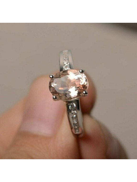 1.5ct Oval Natural Peach Morganite Ring 14k SOLID White Gold Moissanite Accents