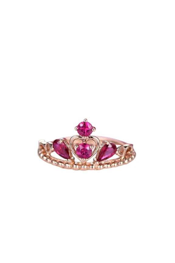1.5ct Pear Natural Pink Ruby Engagement Ring Princess Crown 14k SOLID Rose Gold