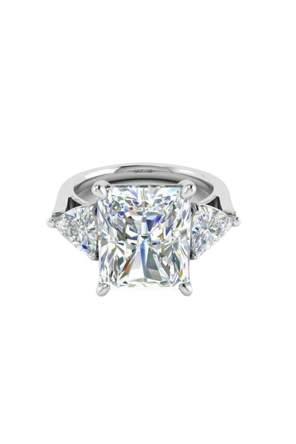 1.5ct Radiant Cut Moissanite Three Stone Engagement Ring for Women 18k White Gold Over Silver