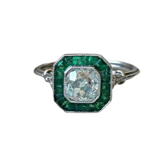 HeartsAndYou 1.5ct Round Cut Moissanite Emerald Art Deco Engagement Ring for Women 18k White Gold Over Silver For Women Stylish