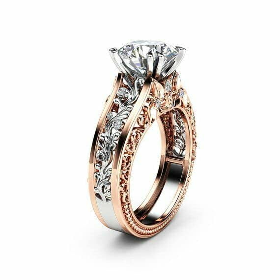 HeartsAndYou 1.5ct Round Cut Moissanite Engagement Ring for Women 18k Dual Gold Over Silver Filigree Vintage Inspired