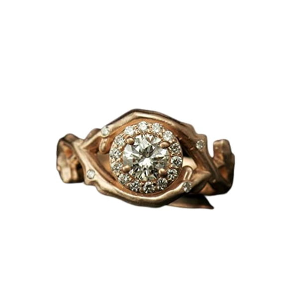 HeartsAndYou 1.5ct Round Cut Moissanite Engagement Ring for Women 18k Rose Gold Over Silver Halo Unique Design