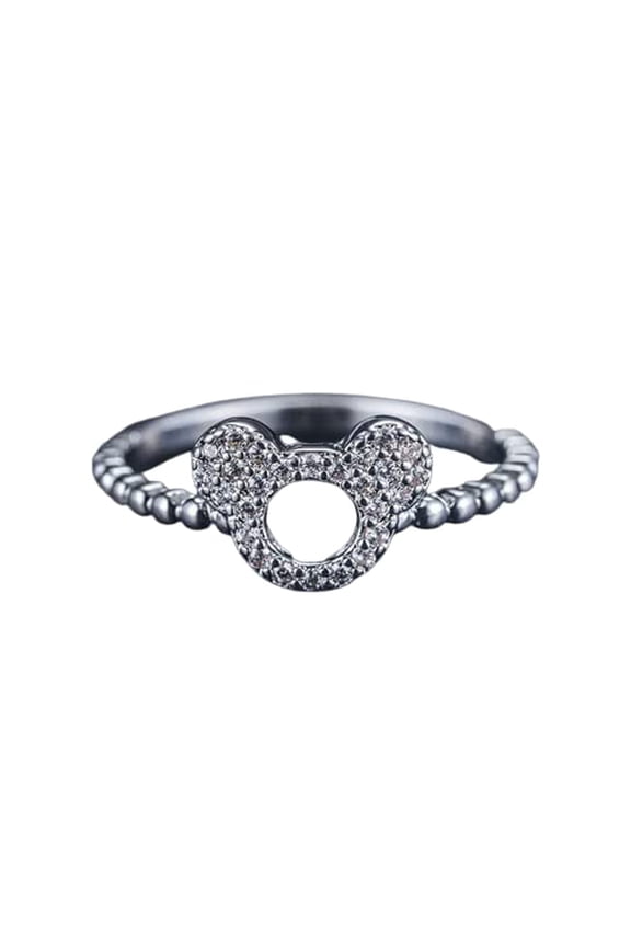 1.5ct Round Cut Moissanite Engagement Ring for Women 18k White Gold Over Silver Mouse Cartoon