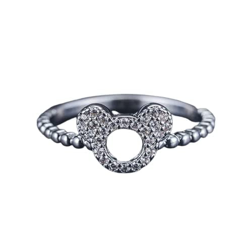 HeartsAndYou 1.5ct Round Cut Moissanite Engagement Ring for Women 18k White Gold Over Silver Mouse Cartoon