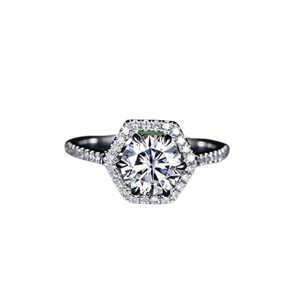 HeartsAndYou 1.5ct Round Cut Moissanite Engagement Ring for Women Classic Halo 18k White Gold Over Silver