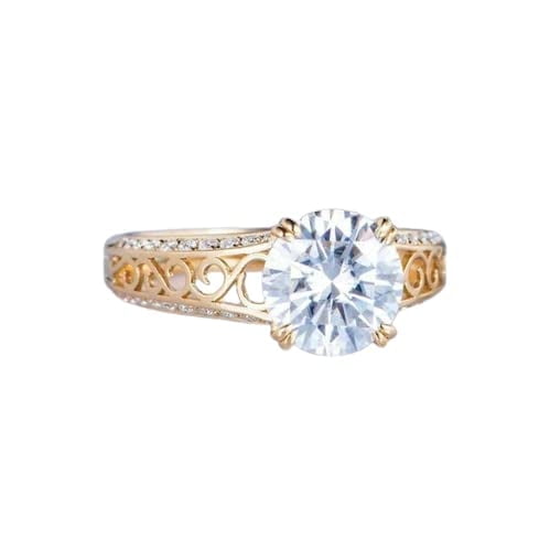 HeartsAndYou 1.5ct Round Cut Moissanite Engagement Ring for Women Filigree Solitaire 18k Yellow Gold over Silver