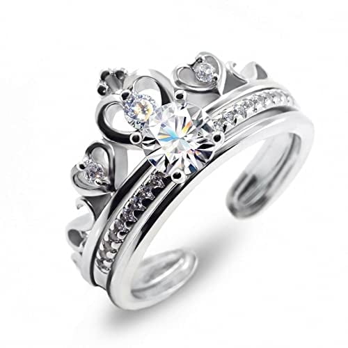HeartsAndYou 1.5ct Round Cut Moissanite Engagement Ring for Women Princess Queen Crown 18k White Gold Over Silver