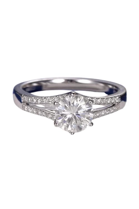 1.5ct Round Cut Moissanite Engagement Ring for Women Split Shank 18k White Gold Over Silver