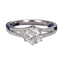 HeartsAndYou 1.5ct Round Cut Moissanite Engagement Ring for Women Split Shank 18k White Gold Over Silver