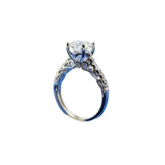 HeartsAndYou 1.5ct Round Cut Moissanite Solitaire with Accent Filigree Ring 18k White Gold Over Silver