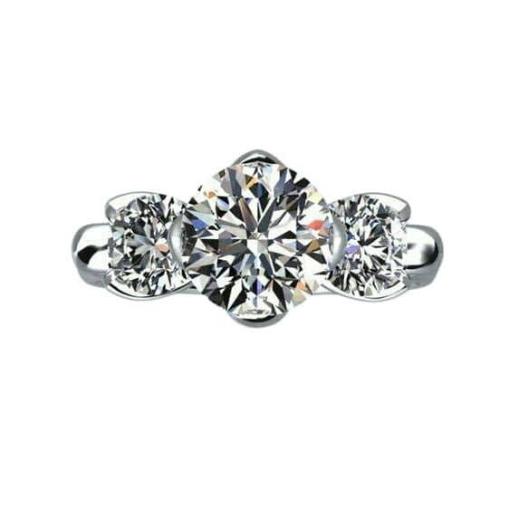 HeartsAndYou 1.5ct Round Cut Moissanite Three Stone Engagement Ring for Women 18k White Gold Over Silver For Women Stylish