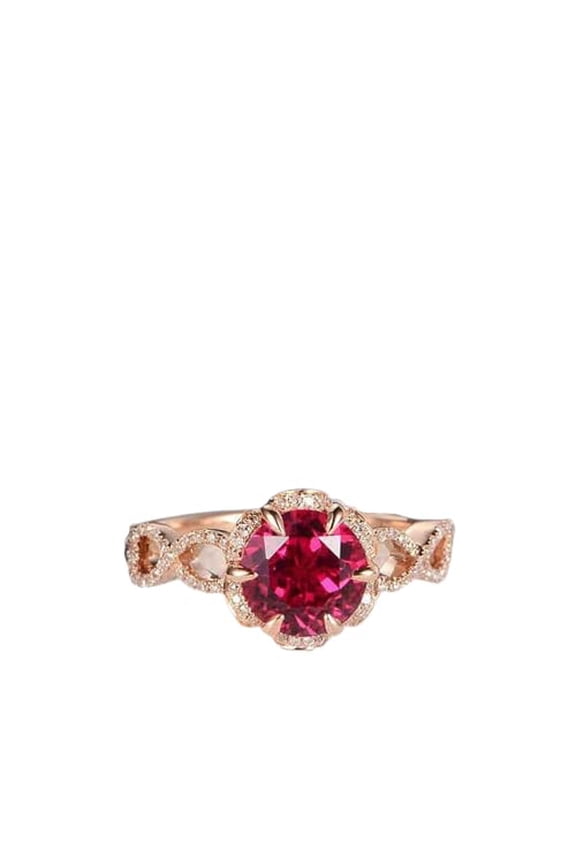 1.5ct Round Natural Pink Ruby & Diamond Ring Infinity Flower 14k SOLID Rose Gold