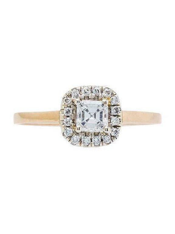 1.6ct Asscher Cut Moissanite Engagement Ring for Women Halo Solitaire 18k Yellow Gold Over Silver