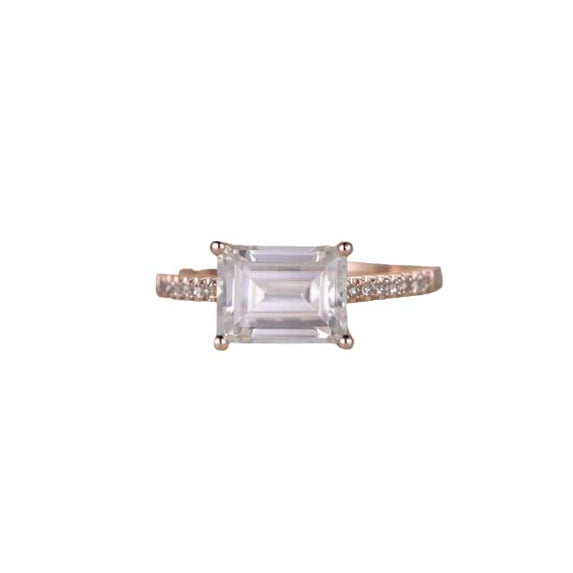 HeartsAndYou 1.6ct Emerald Cut Moissanite Engagement Ring for Women Accents Solitaire 18k Rose Gold Over Silver