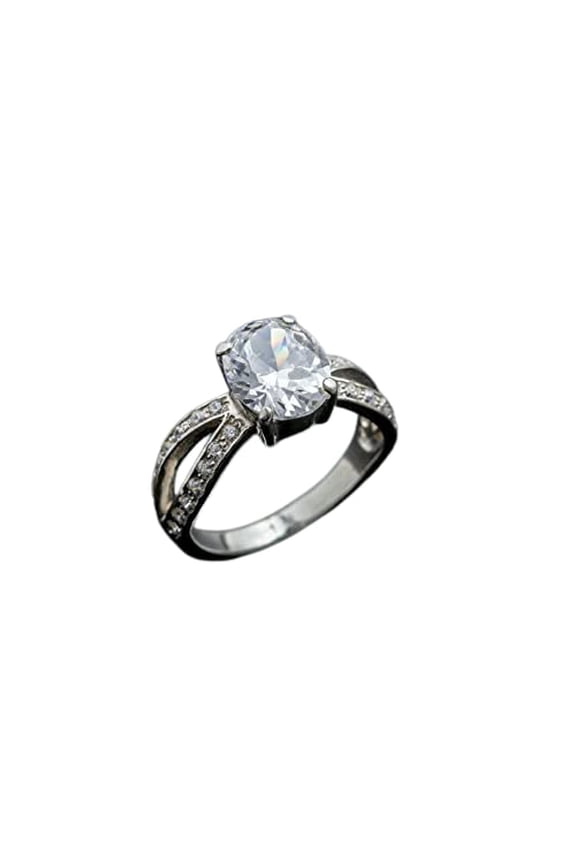 1.6ct Engagement Ring for Women Oval Cut Moissanite Split Shank 18k White Gold Over Silver
