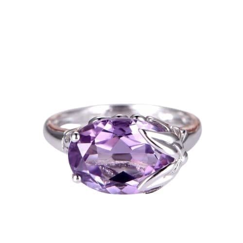 HeartsAndYou 1.6ct Natural Purple Amethyst Leaf Design Engagement Ring 14k SOLID White Gold