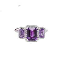 HeartsAndYou 1.6ct Natural Purple Amethyst Three Stone Engagement Ring 14k SOLID White Gold