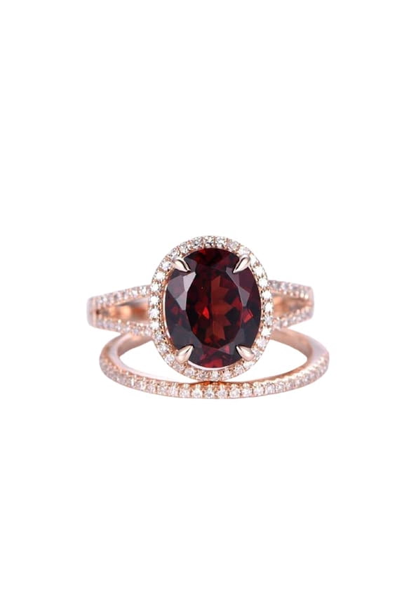 1.6ct Natural Red Garnet Split Bridal Set Engagement Ring 14k SOLID Rose Gold