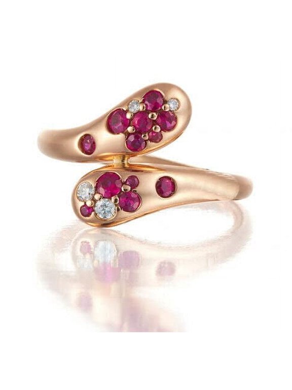 1.6ct Natural Ruby & Diamond Engagement Ring Bypass Cluster 14k SOLID Rose Gold