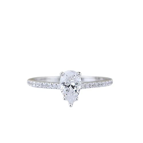 HeartsAndYou 1.6ct Pear Cut Moissanite Engagement Ring for Women Solitaire with Accents 18k White Gold Over Silver